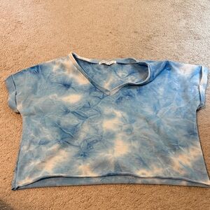 Blue Tie-Dye V-Neck Crop Top